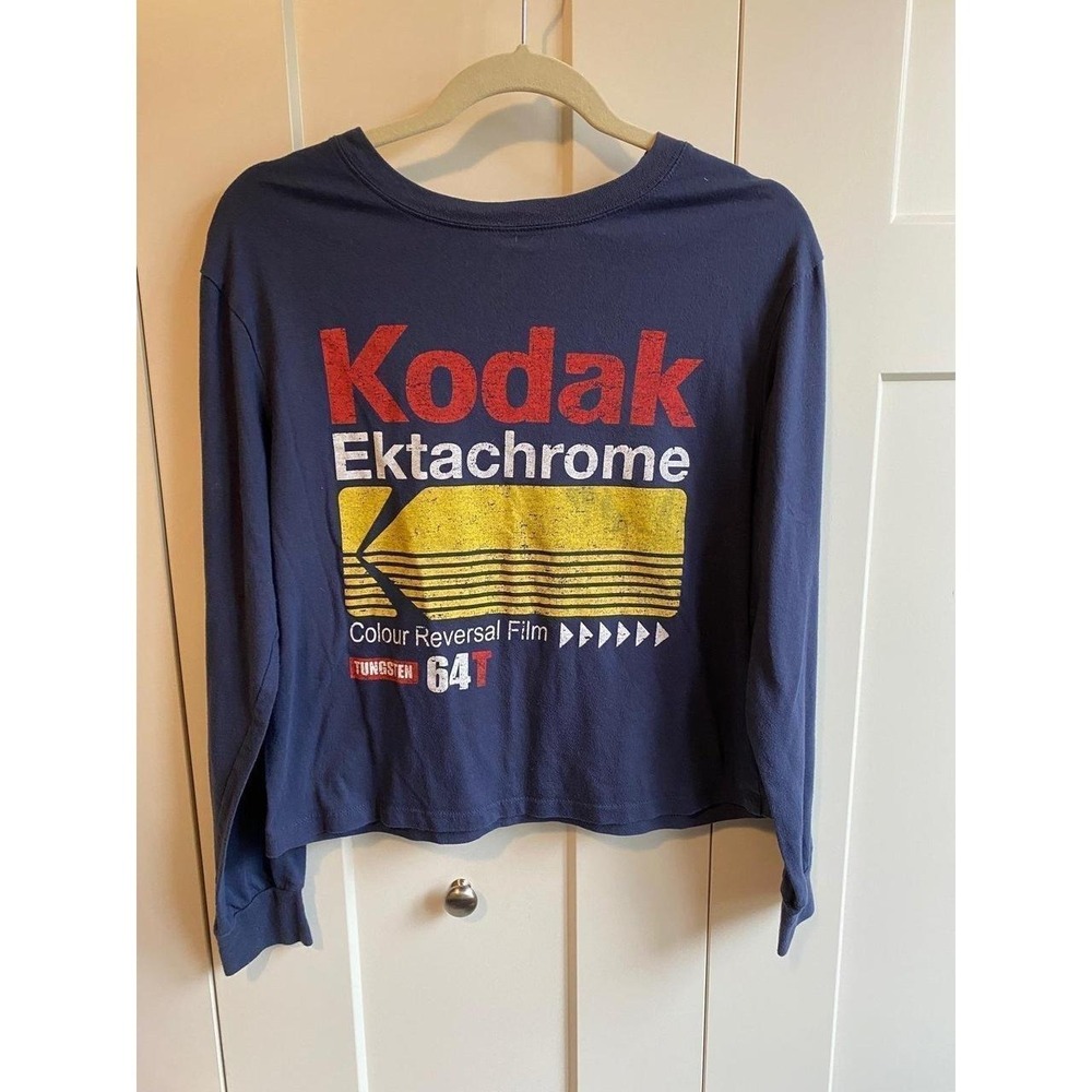 Shirt Kodak Long Sleeve Cotton Crop Blue Y2K sku46
